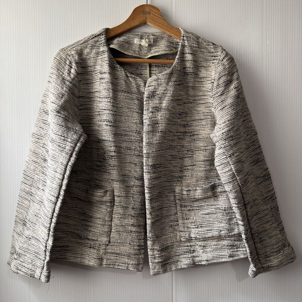 EILEEN FISHER Sz M/M Handloomed Organic Cotton Furrows Open Jacket Pockets
